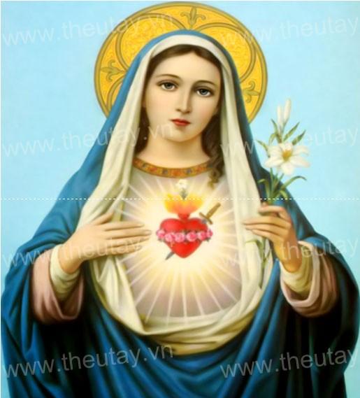 [HCM]Tranh Đính Đá ABC 3D Đức Mẹ Maria Cầm Bông Huệ Trắng LG1261 ,  D9581 (Khách tự đính) KT:50x65cm