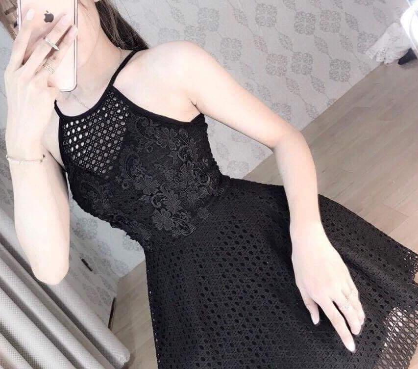 Đầm xòe 2 dây ren lỗ