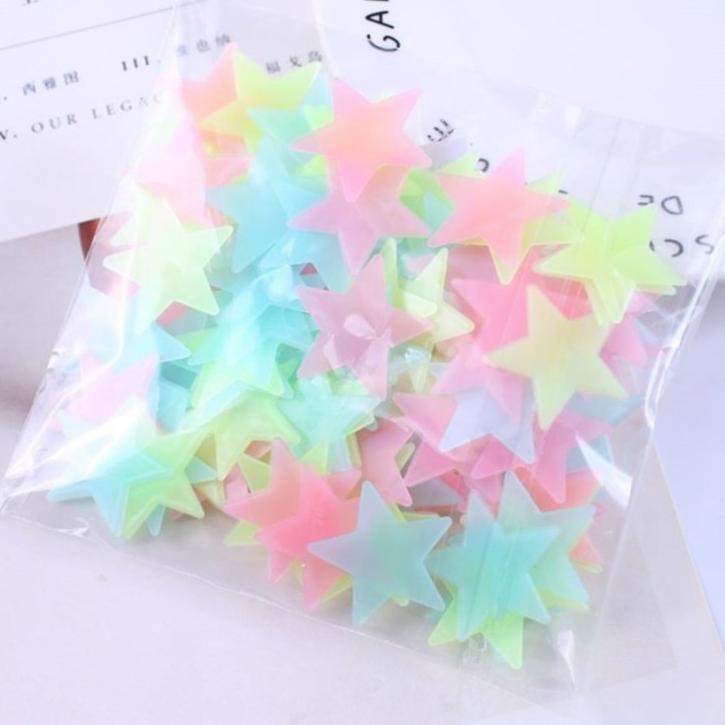 gói 100 ngôi sao dán tường dạ quang 3cm