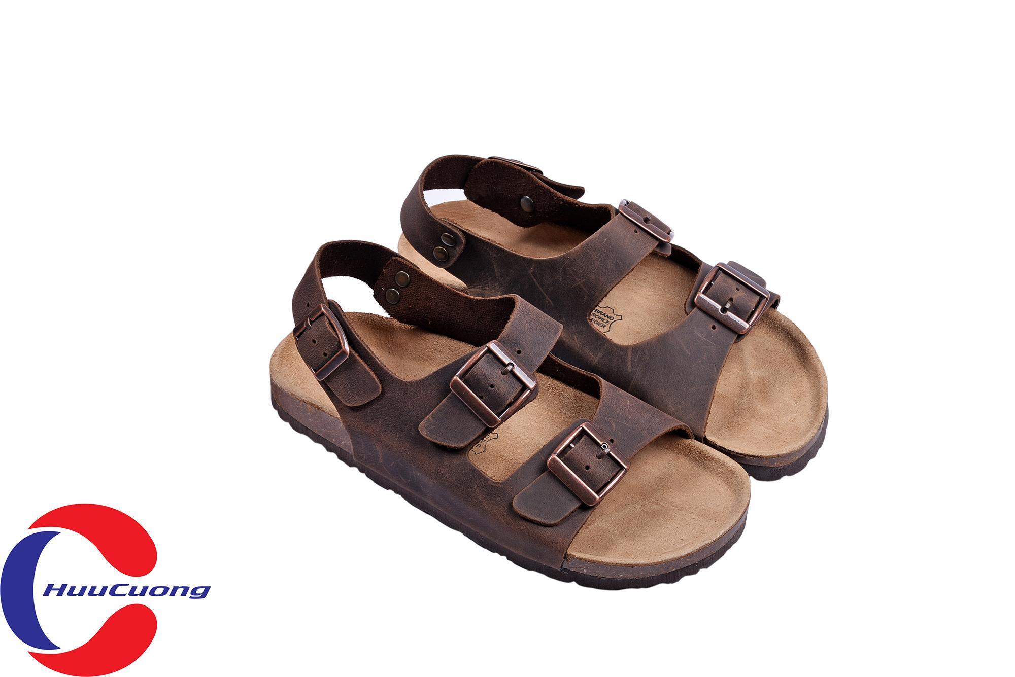 Giày sandal 2 khóa da bò nam nữ đế trấu