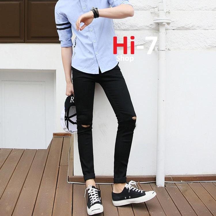 [HCM]Quần Jean Đen Nam Rách Gối Hàng Nhập