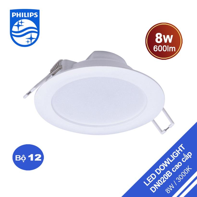 Bộ 12 bóng đèn Philips LED Downlight âm trần DN020B 8W 3000K - Ánh sáng vàng