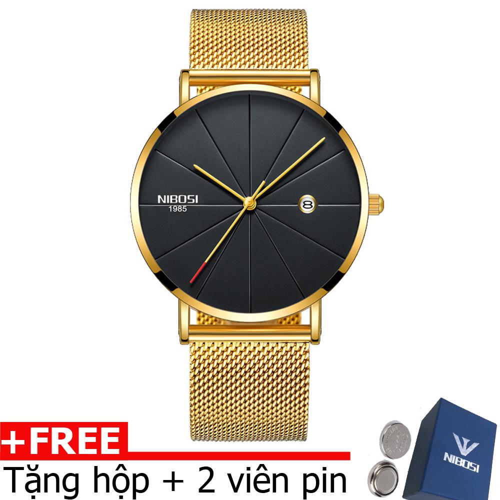 Đồng hồ nam Nibosi 1985 dây đúc, thép không gỉ (dây lưới)