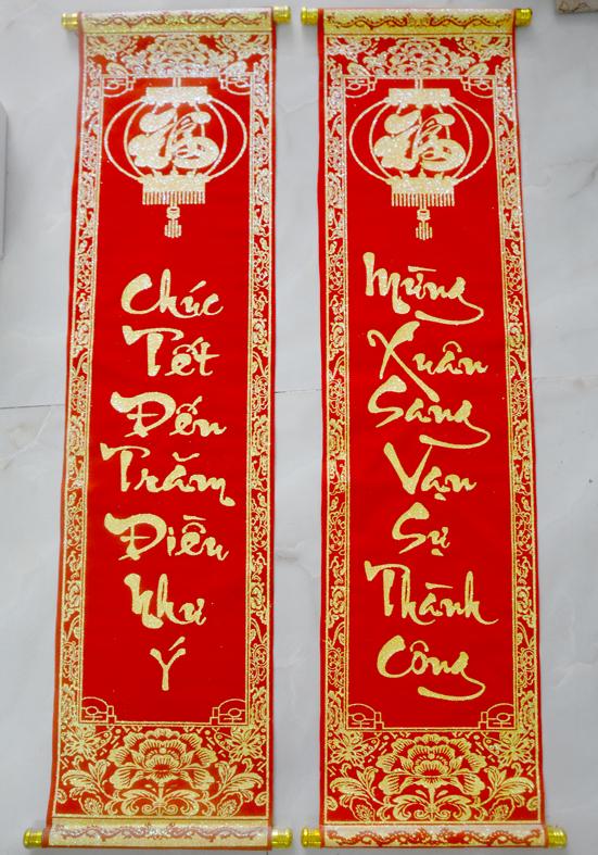 [HCM]Cặp liễn nhung câu đối đỏ trang trí-Chúc Tết-Tết đến-khổ 30x106cm