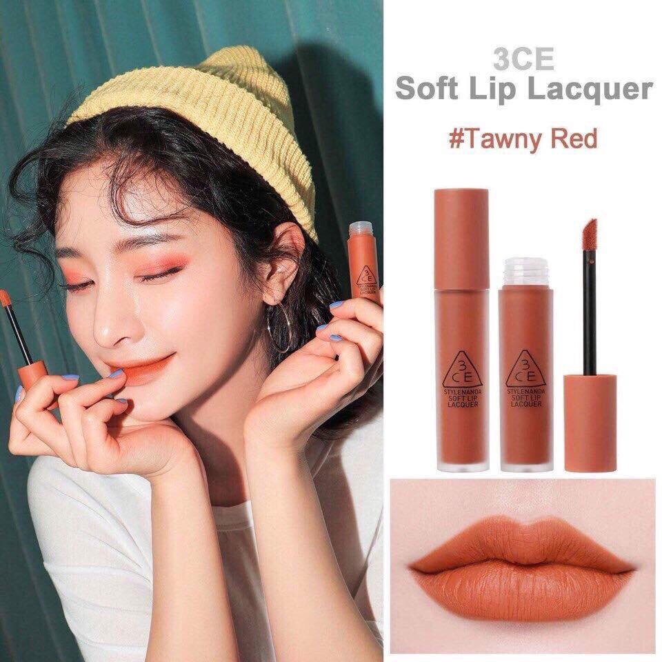 [HOT NEW 2018] Son Kem Lì 3CE Soft Lip Lacquer #Tawny Red - Tone Cam Đất