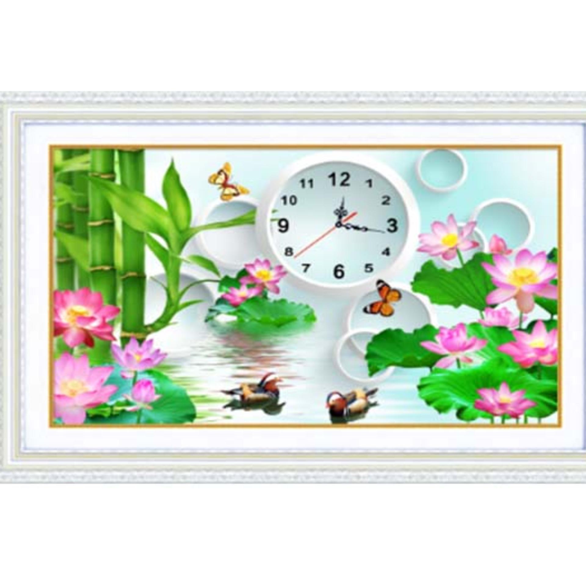 Tranh chấm hột đồng hồ trúc sen yn2031-kíchthước: 61x41cm