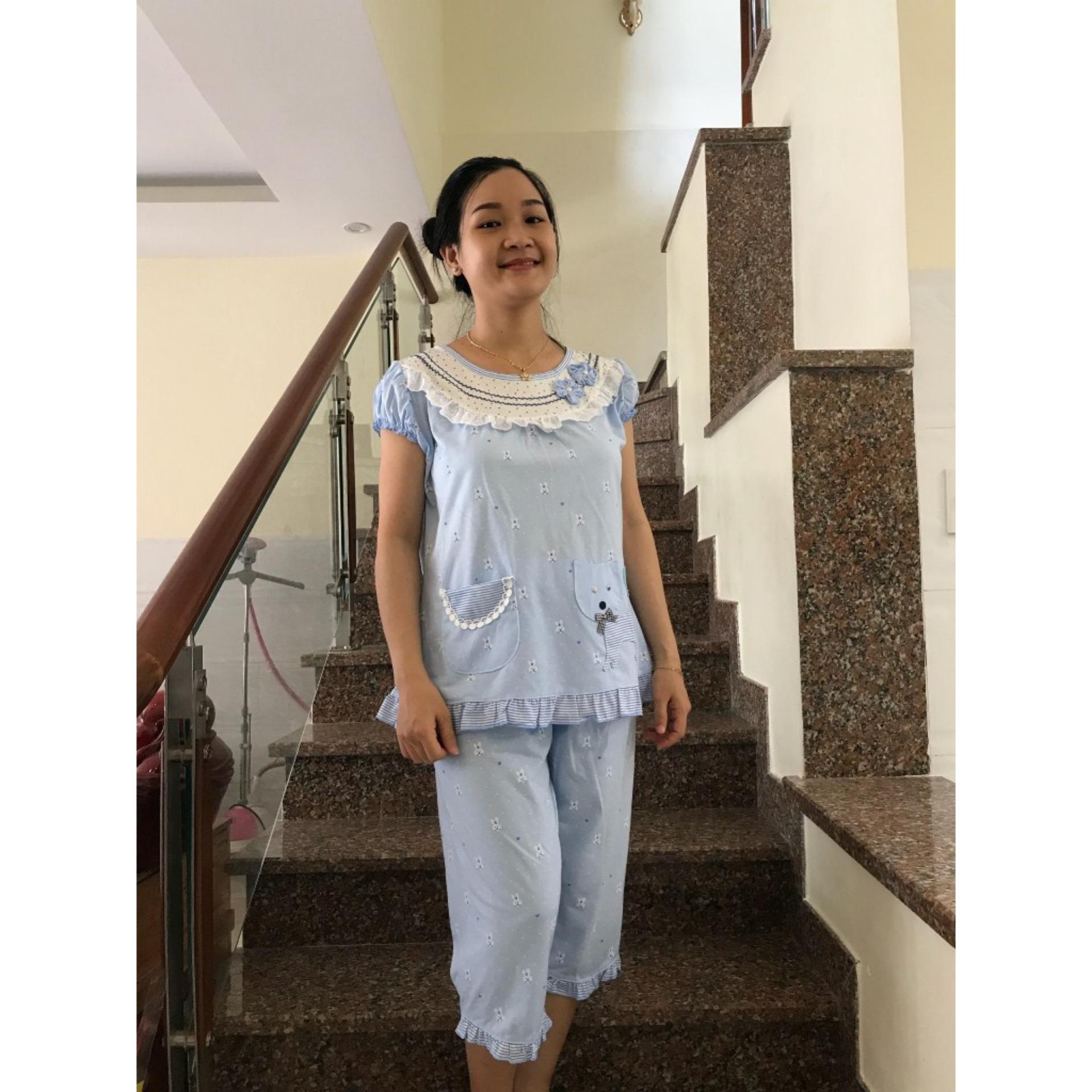 Đồ bộ bầu lửng phối hoa cổ (xanh lam)