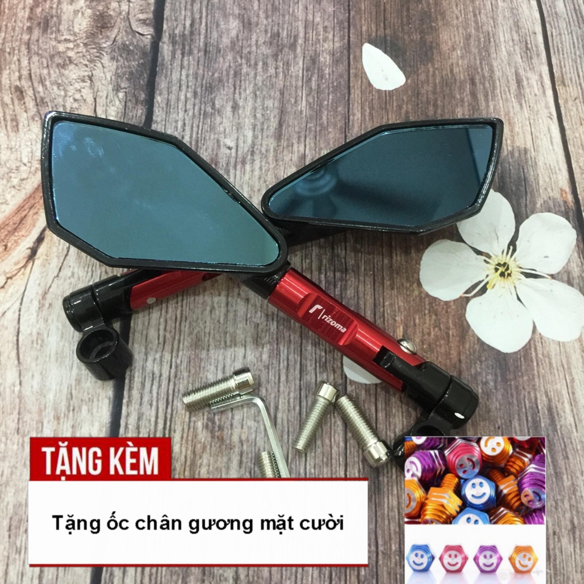 [TẶNG ĐÔI ỐC CHÂN GƯƠNG] Trọn bộ gương 5 cạnh RIZOMA độ xe máy siêu chất A66-3 (màu đỏ)