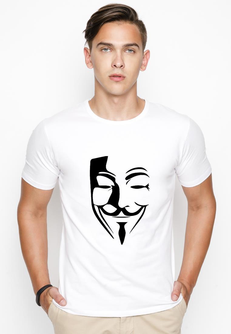 Áo thun nam cổ tròn in hình anonymous form rộng phong cách hàn quốc vải dày mịn