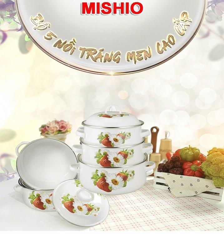 [HCM]Bộ 5 Nồi Tráng Men Cao Cấp Mishio