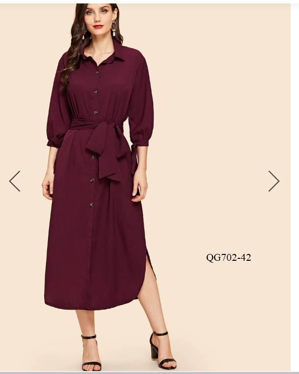 Qg702 - đầm suông sơ mi đỏ đô xẻ tà - size s-6xl