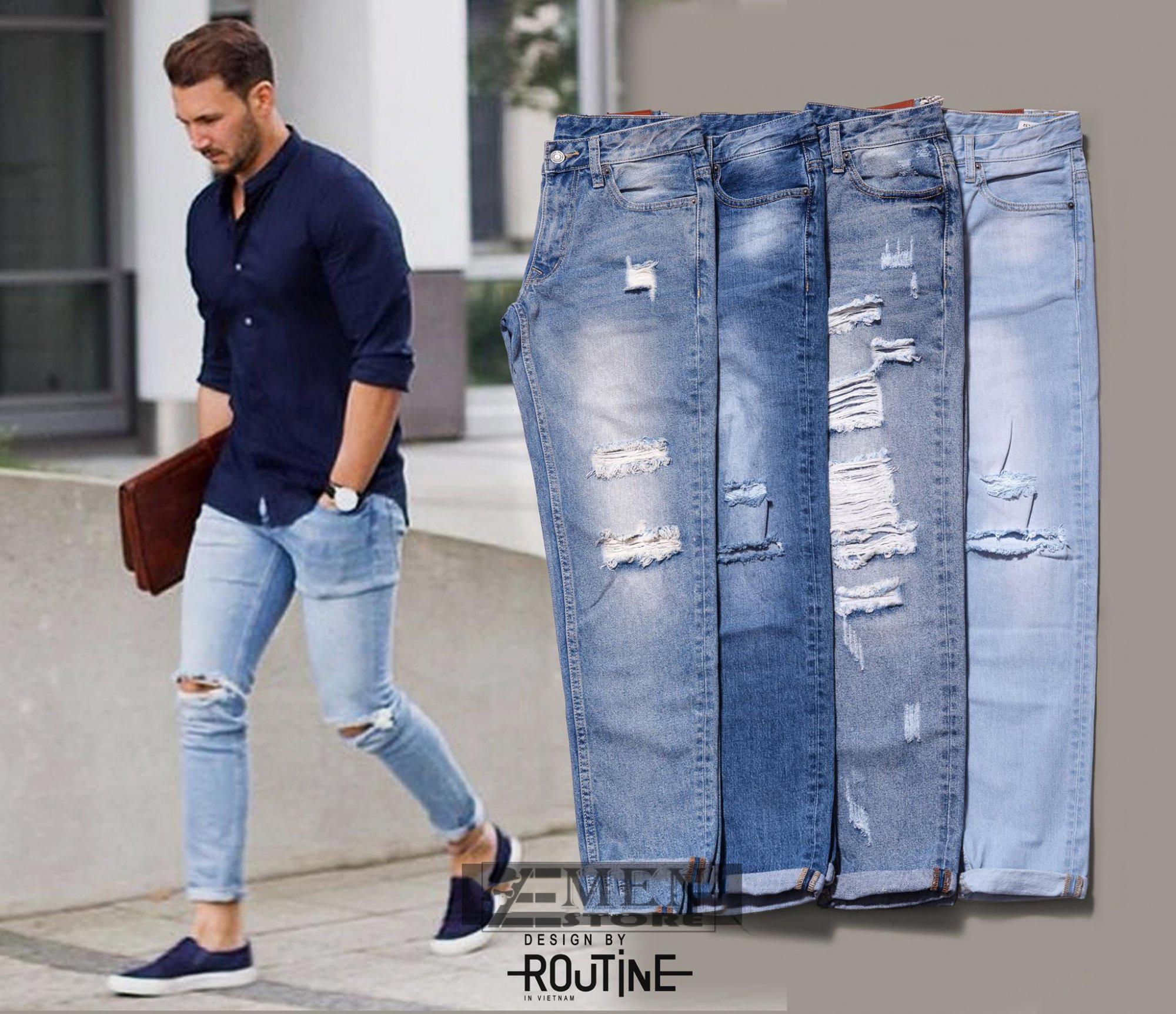 Quần jean nam wash rách gối