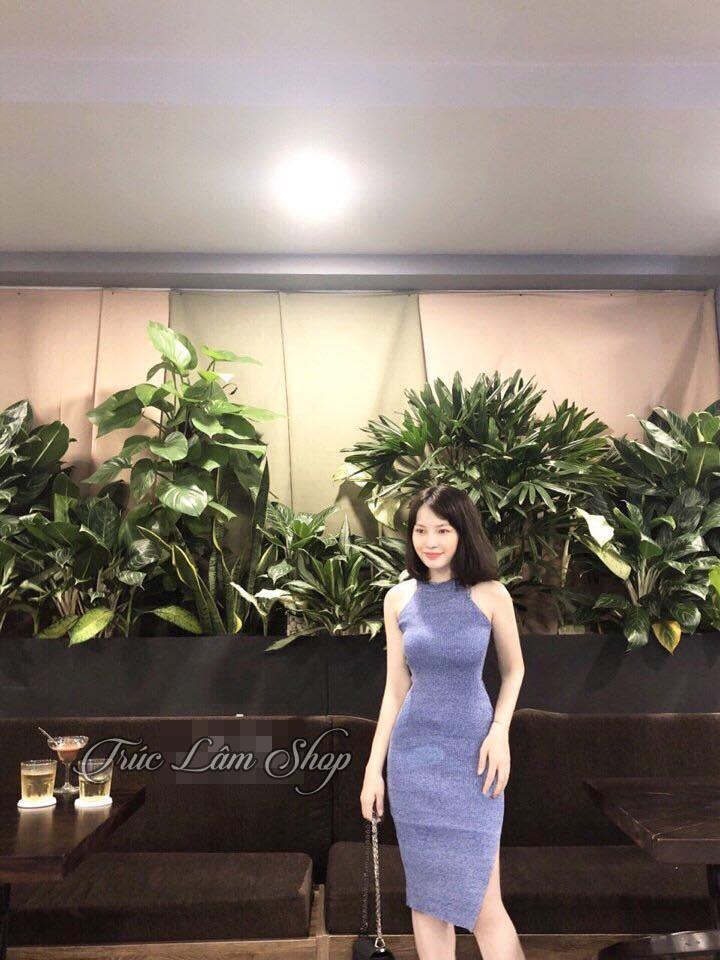 [HCM]Đầm Body Hở Vai Chất Len Gân Thời Trang