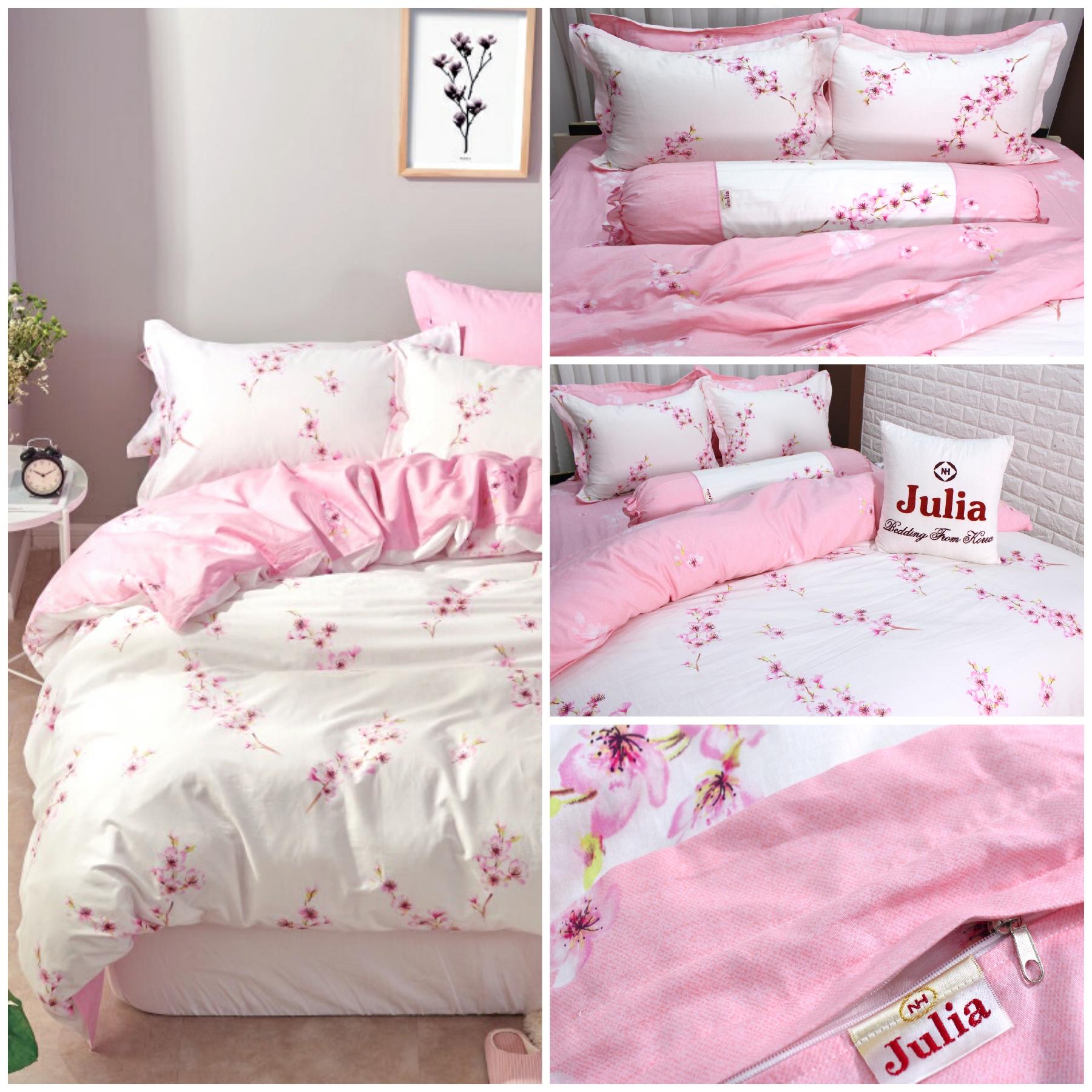 Bộ chăn ga gối drap giường 100% cotton sợi bông Hàn Quốc Julia 255 (bộ 4 món không chăn)