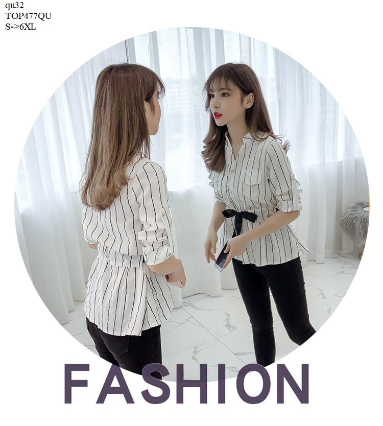 TOP477QU ÁO SƠ MI NỮ SỌC CỔ V