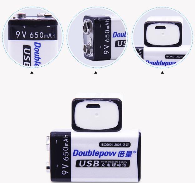 [HCM]Pin sạc Double Pow 9V 650mAh có cổng sạc micro USB