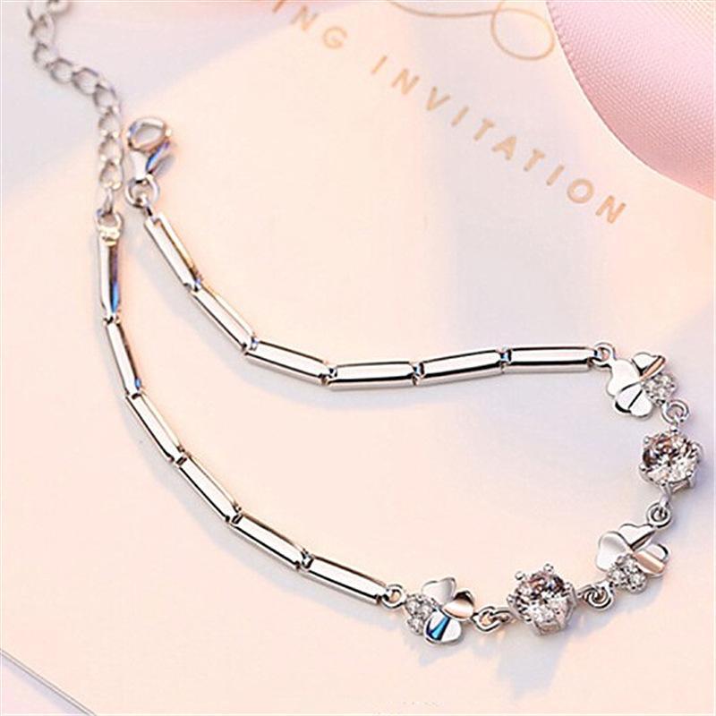 Lắc tay bạc cỏ 4 lá may mắn hy vọng 