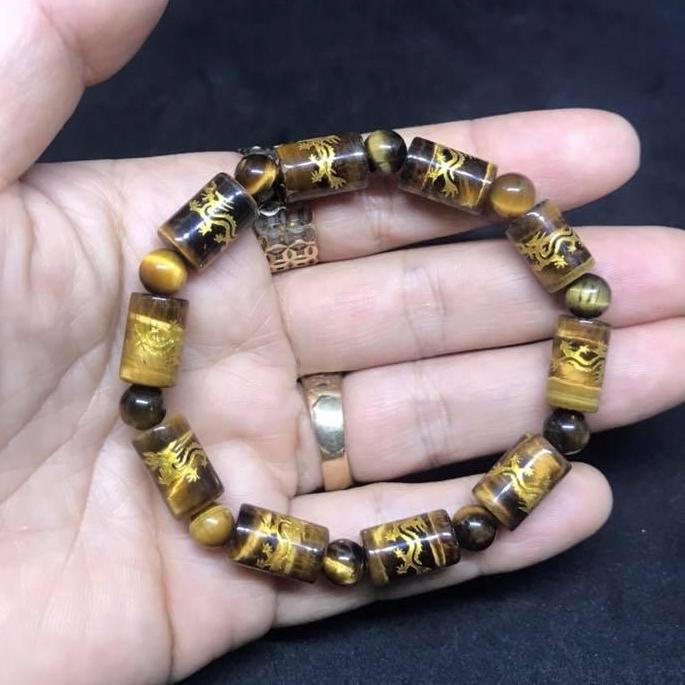 [HCM]VÒNG TAY ĐÁ MẮT HỔ CHẠM RỒNG 8LY