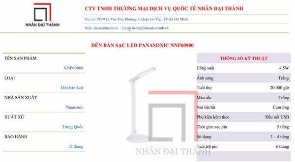 Đèn bàn sạc Led Panasonic NNP60900 - Màu Trắng