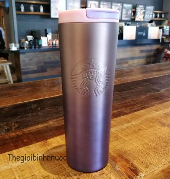 Bình Giữ Nhiệt Starbucks Hồng Ombre Đen Inox Tím 500ML Kèm Cọ B230