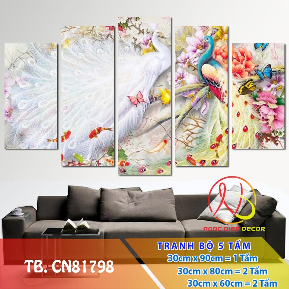 Tranh Trang Trí Chim công CN81798- Tranh treo 3D Hà Nội | HCM [5 tấm rộng 2m cao 1,2m]