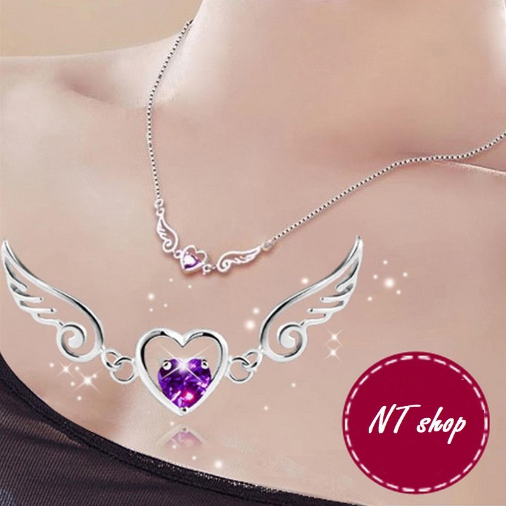 Dây Chuyền ANGEL WINGS  Trái Tim Đá Zircon Tím Nữ Tính Dịu Dàng DCWINGZIRCON02