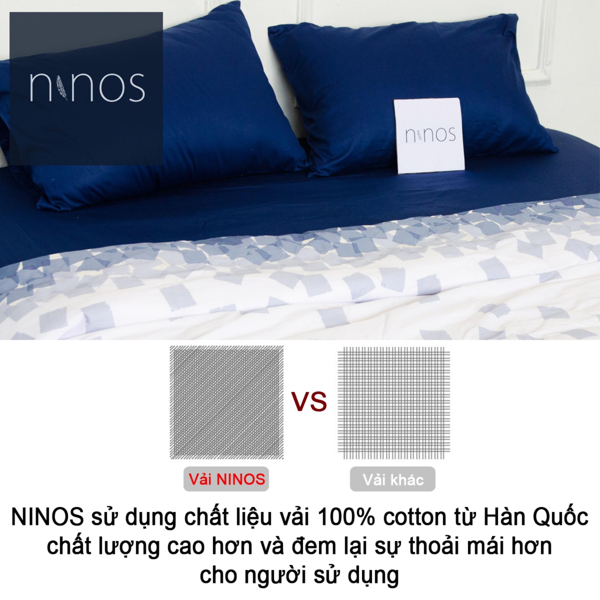 Bộ chăn ga thiết kế 160x200x10cm 4 món Ninos họa tiết Khối Navy kèm ruột