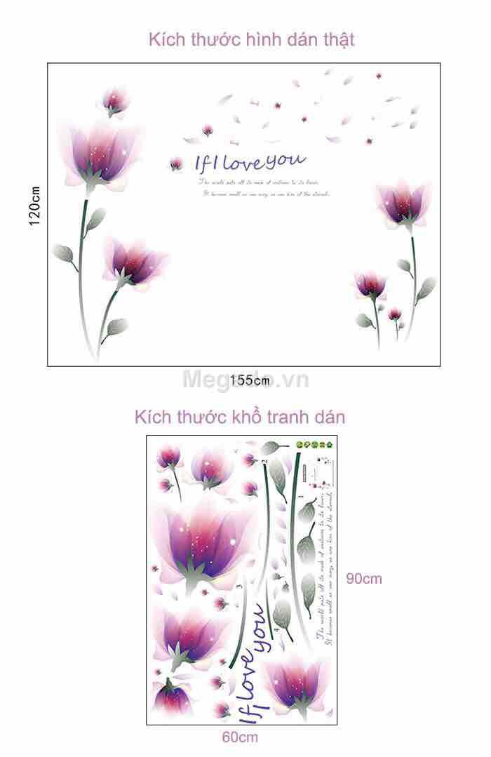 Decal tranh dán combo 2 bức hoa cánh mỏng kết hợp