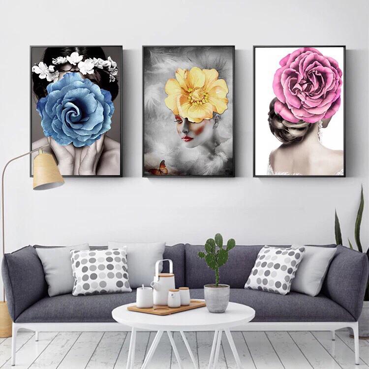 Tranh dán tường 3D cô gái nghệ thuật - Tranh décor phòng khách, phòng ngủ phong cách hiện đại