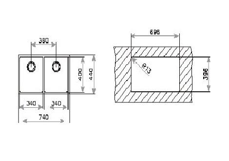 Bồn rửa chén chìm BE LINEA R15 2B 740