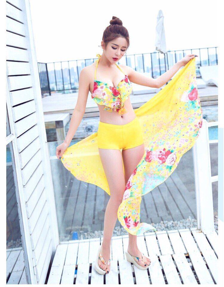[HCM]SET BIKINI HOA NỮ TÍNH KÈM KHĂN BY4299A VÀNG