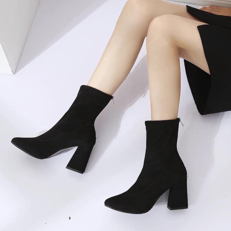Bốt da lộn nữ 7p cổ cao thời thượng