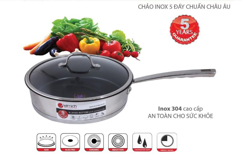 CHẢO CHỐNG DÍNH INOX 304 ELMICH ZEUS 26CM EL0125 - bảo hành 2 năm