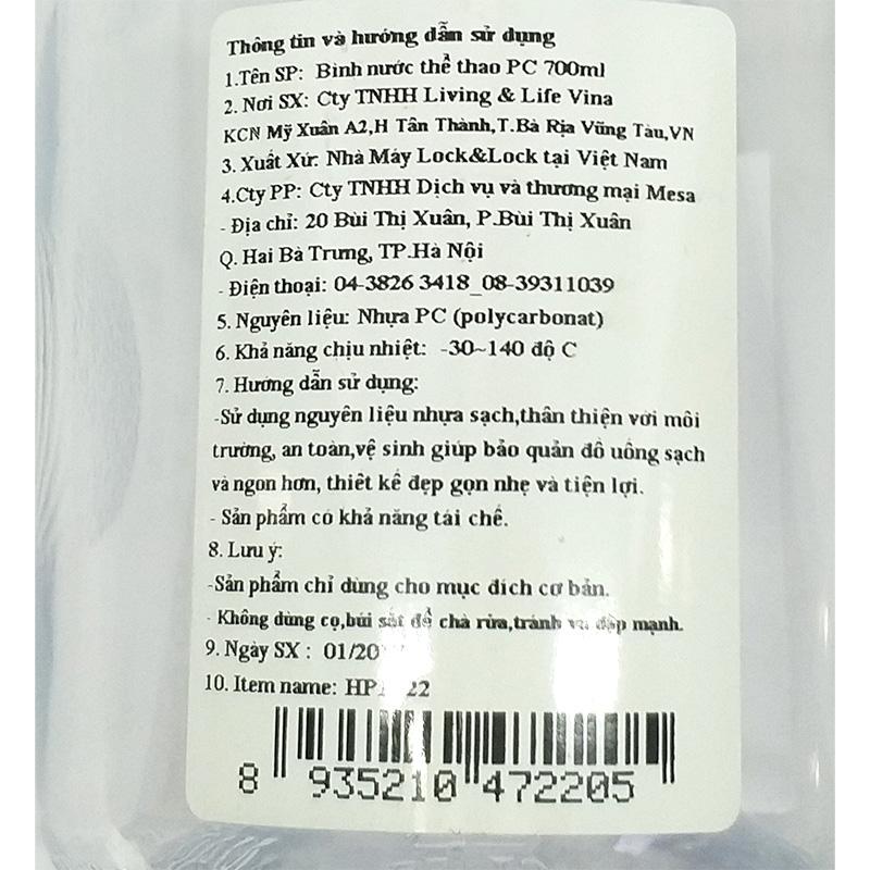 Bình nước thể thao Lock & Lock HPP722-PC 700ml