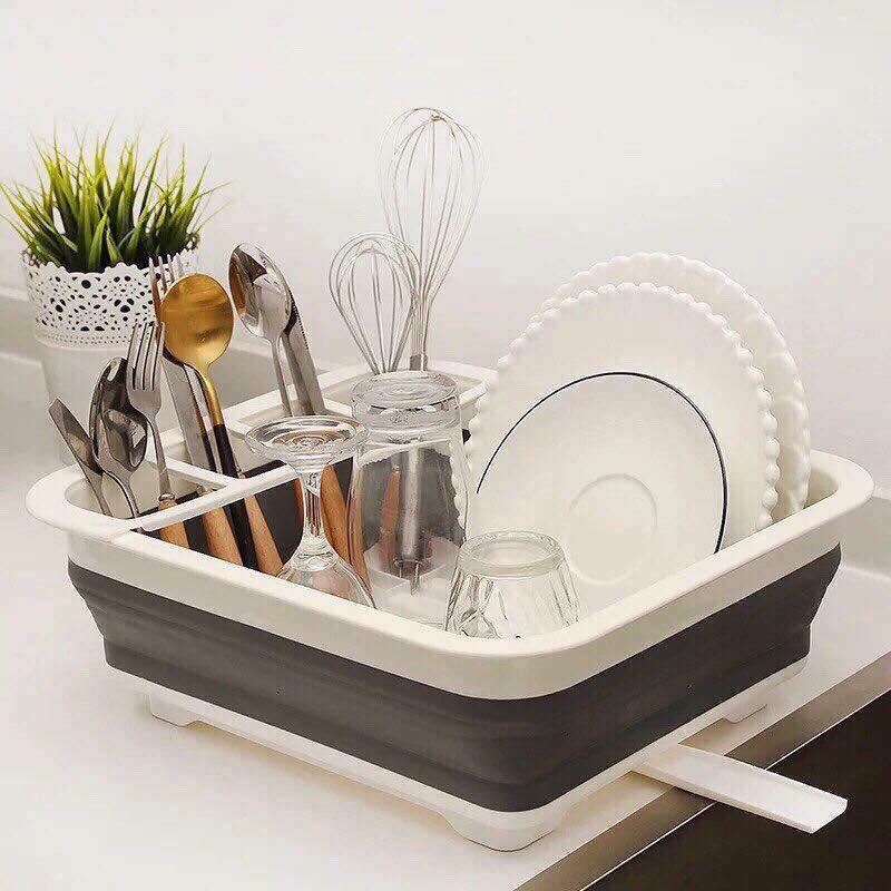 Chậu rửa gấp gọn kiêm giá để cốc chén 3 in 1 có khay thoát nước