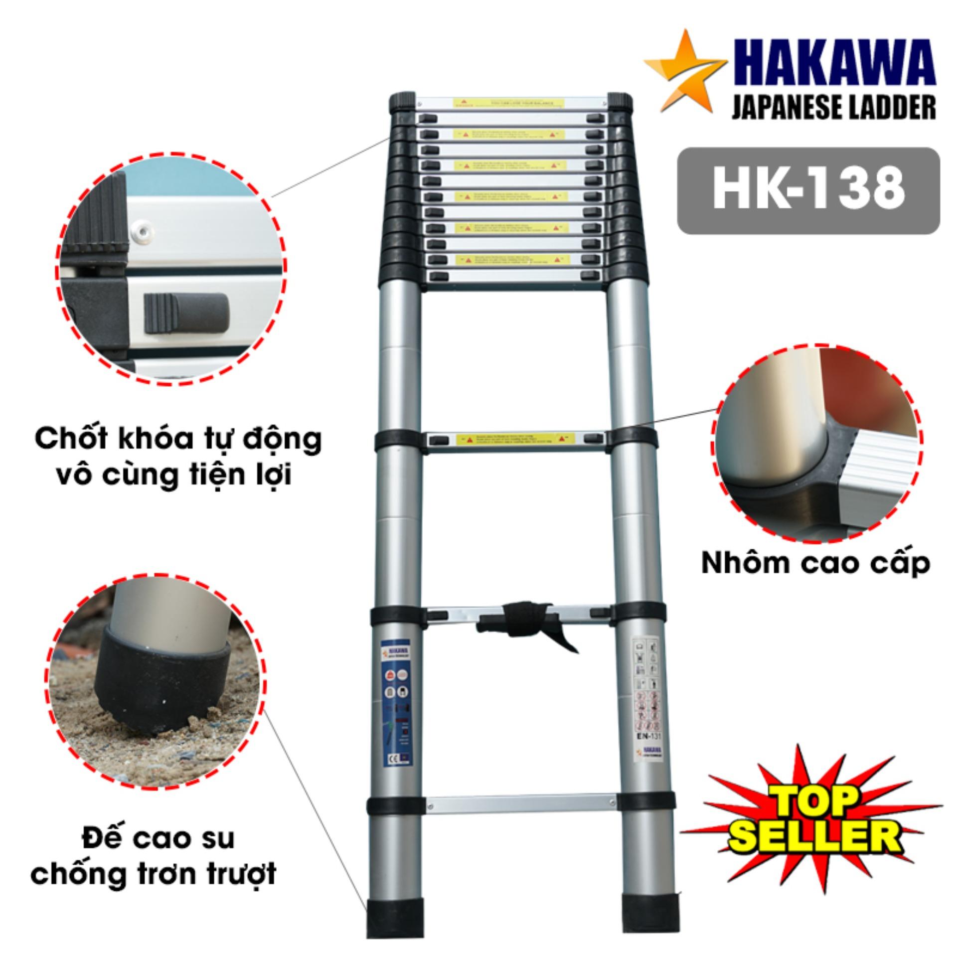 [CHÍNH HÃNG] Thang nhom rut don HAKAWA HK138 3m8 - Dùng cho thợ chuyên nghiệp (cao 3,8 mét)
