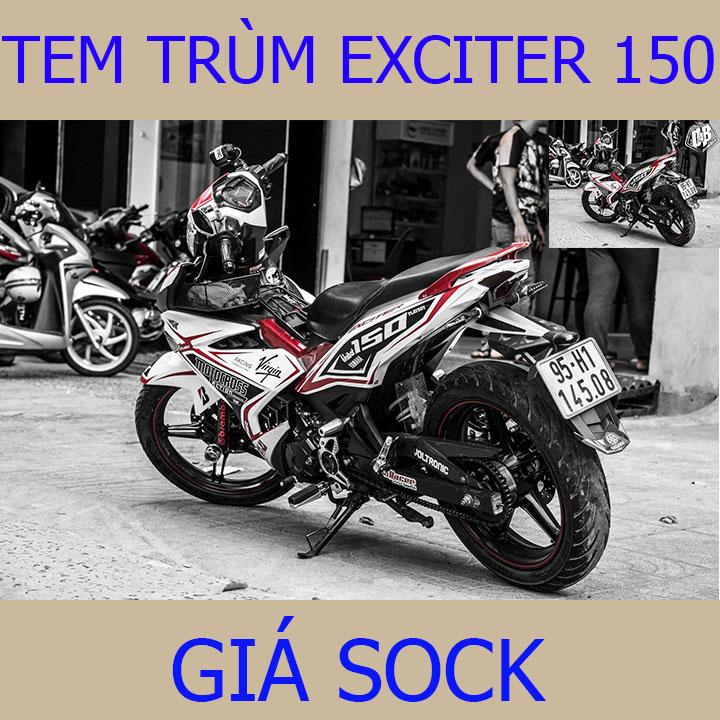 Tem Trùm Xe Exciter 150 Trắng Đỏ Thể Thao