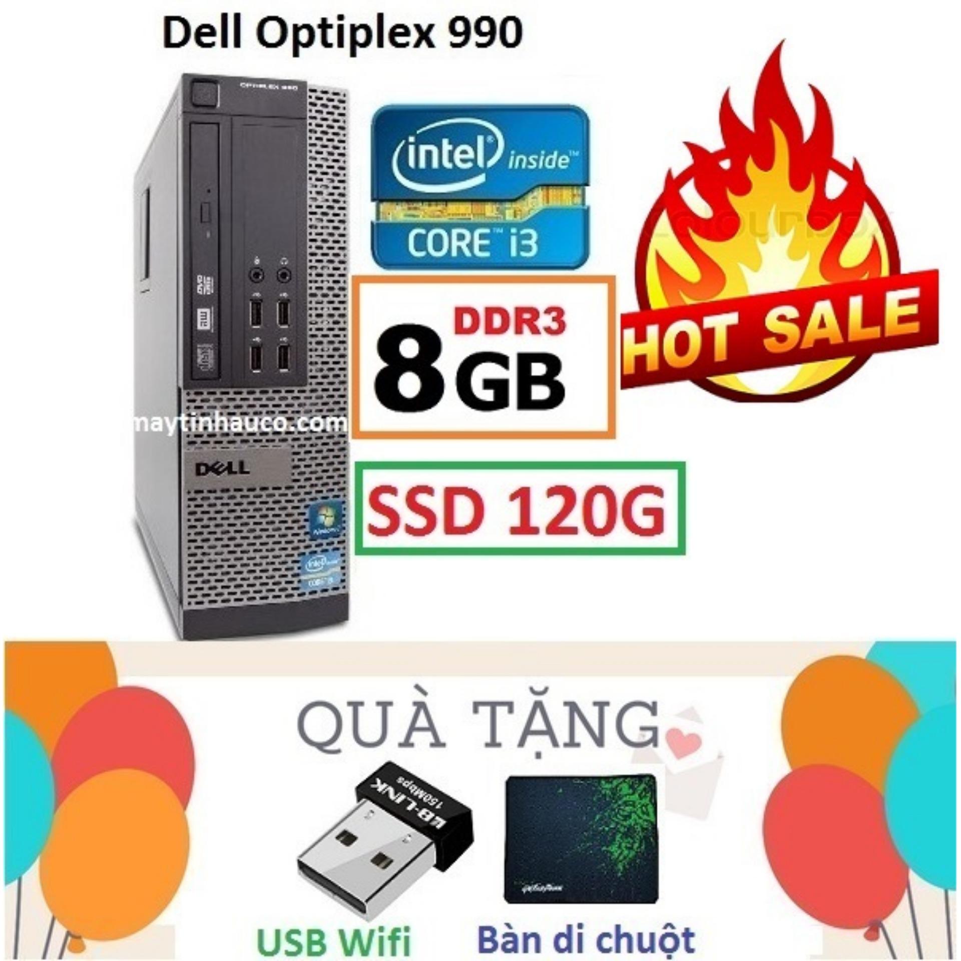 Thùng Đồng Bộ Dell Optiplex 990 (Core i3 2100 / 8G / SSD 120G ), Tặng USB Wifi , Bàn di chuột , Bảo hành 02 năm - Hàng Nhập Khẩu