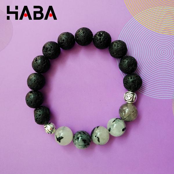 vòng tay phong thủy đá thạch anh tóc đen mix đá nham thạch đen (hình tự chụp)