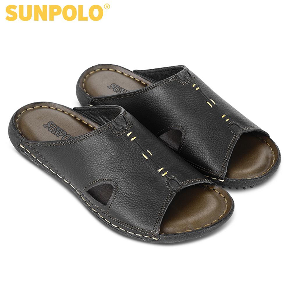 Dép Quai Ngang Nam Da Bò SUNPOLO DQN012 (Đen, Nâu)