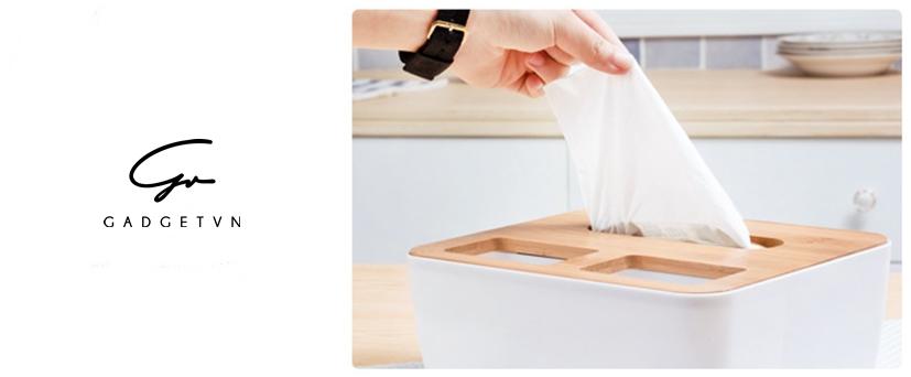 Hộp giấy nắp gỗ chia 3 ngăn