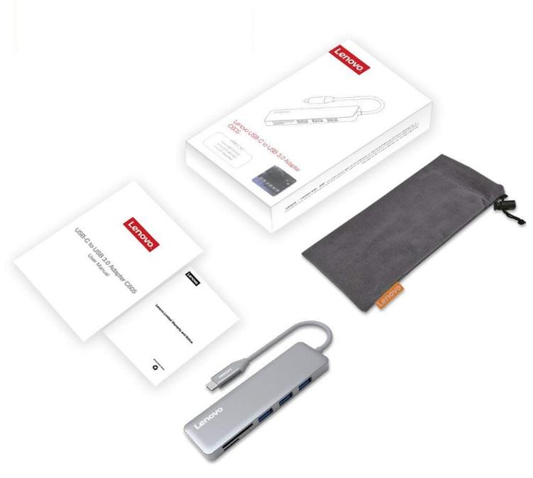 Hub USB 3.0 + Đầu đọc thẻ Type-C Lenovo C605SL (Bạc)