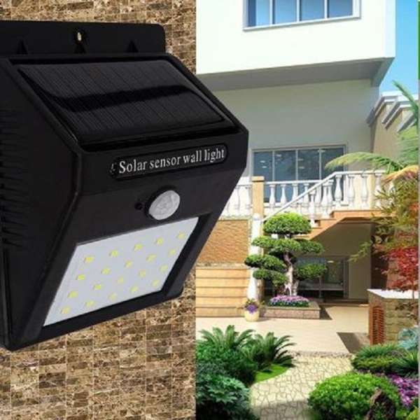 Đèn cảm ứng hồng ngoại năng lượng mặt trời Solar Sensor Wall light 20 bóng LED siêu sáng (Đen)