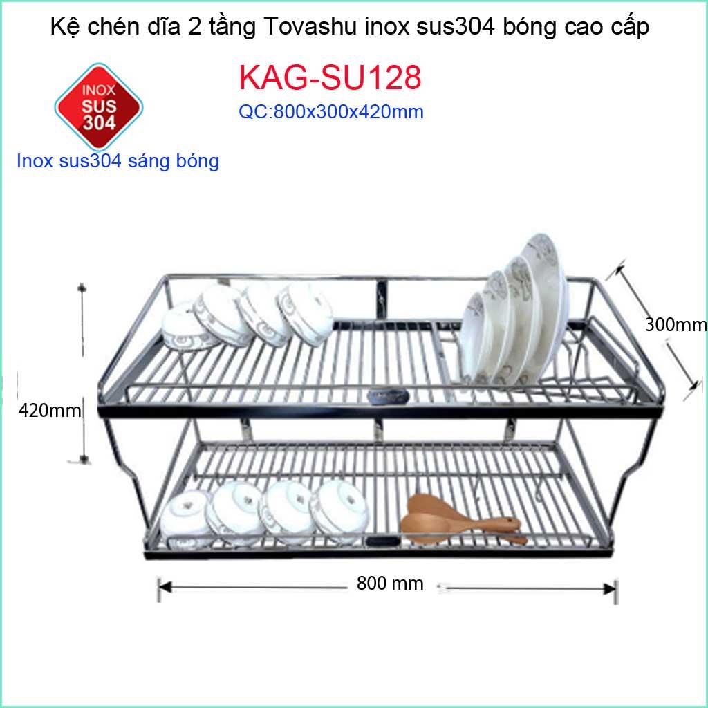 Kệ úp chén dĩa 2 tầng 800, kệ chén dĩa inox 304  Tovashu KAG-SU128