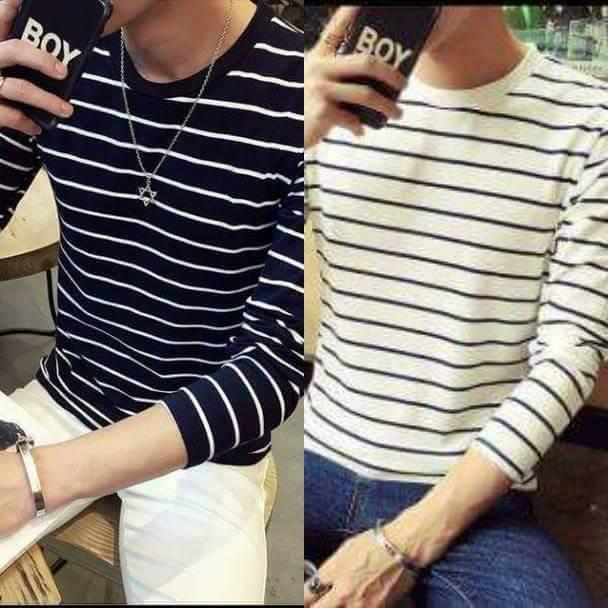 [HCM]MẪU MỚI - Bộ 2 áo thun nam bosy kẻ ngang tay dài cao cấp Hàn Quốc ( đen trắng )