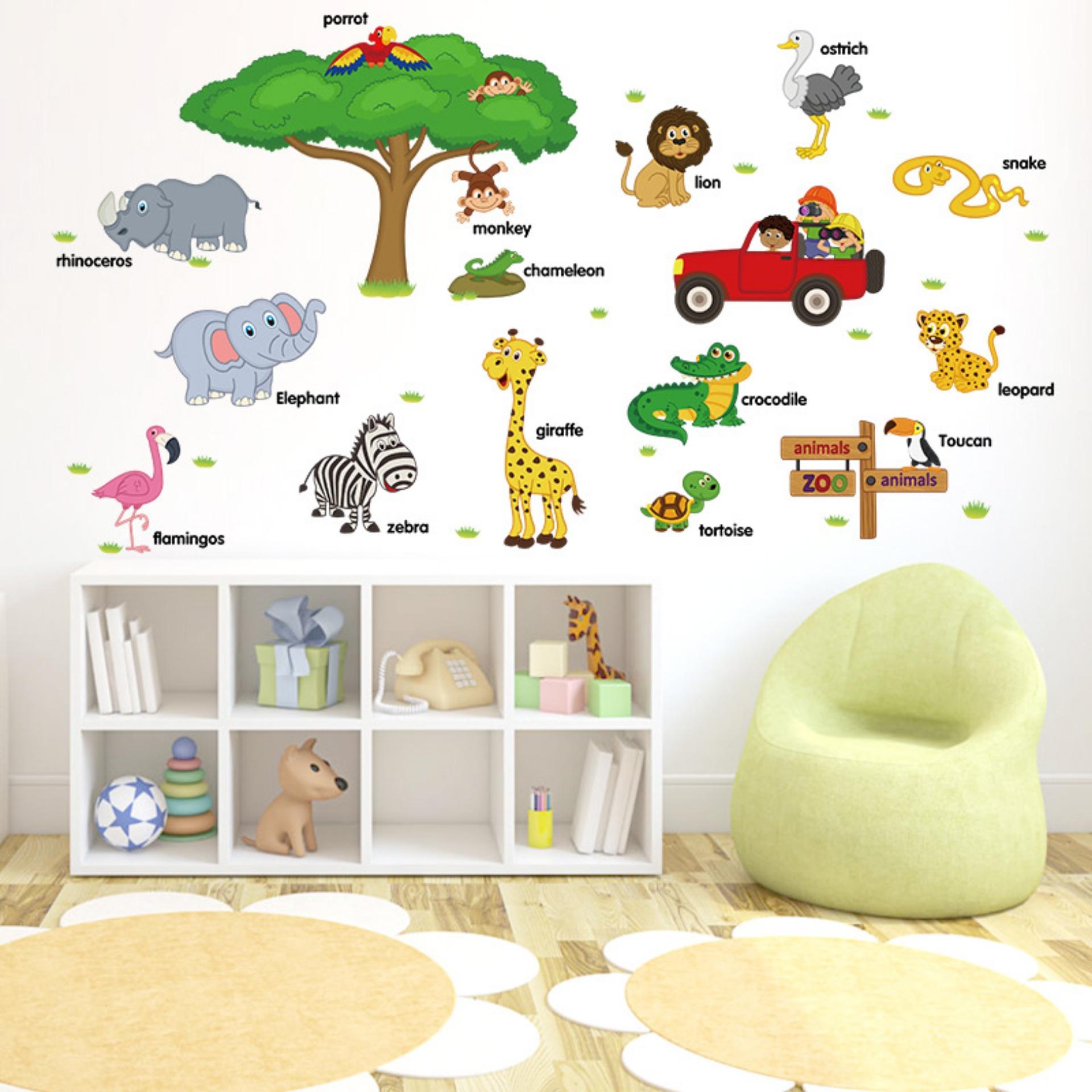 Combo Decal Dán Tường Thú Tiếng Anh Đoàn Tàu