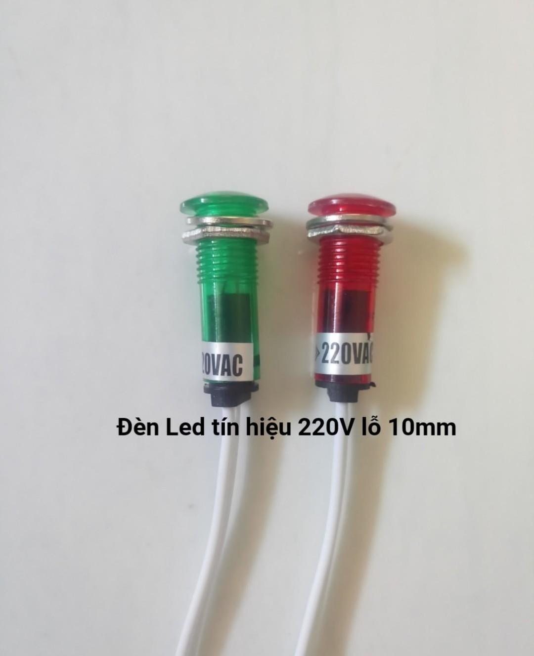 2 Đèn Led Tín hiệu Xanh Đỏ 220V lỗ 10mm