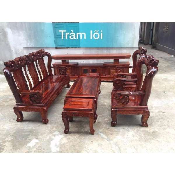 Bộ bàn ghế phòng khách giả cổ gỗ tràm lõi tay 10