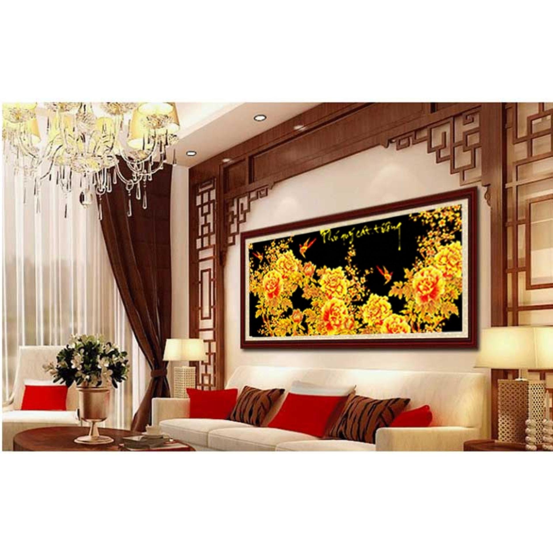 Tranh thêu chữ thập phú quý cát tường hoa mẫu đơn DLH-222564-Ngọc Thịnh