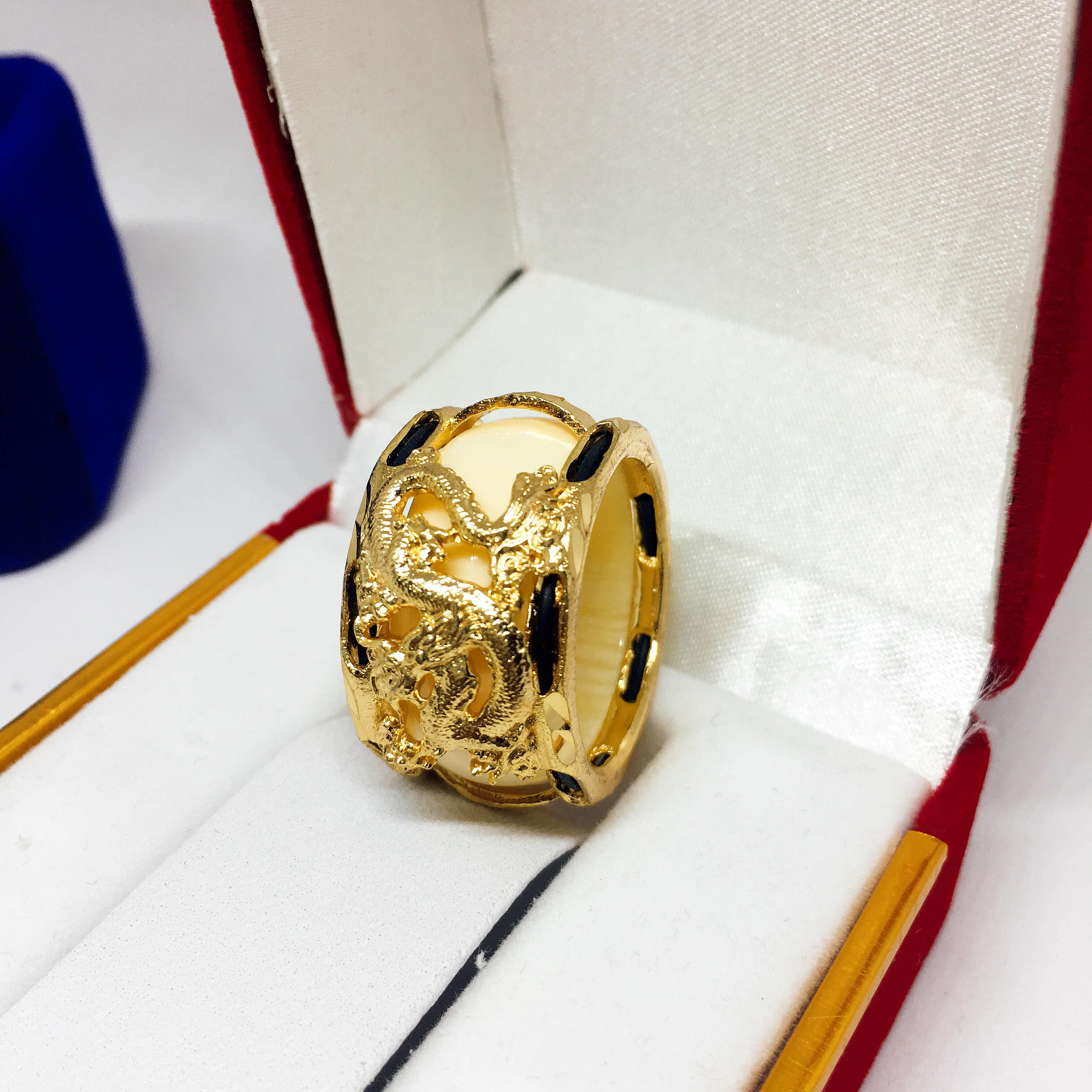 Trang sức nam Nhẫn nam bạc Thái mạ vàng 2 hàng lông cao cấp, may mắn